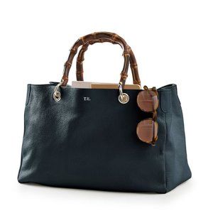 Mark and Graham, BAMBOO ELISABETTA HANDBAG, Navy Leather